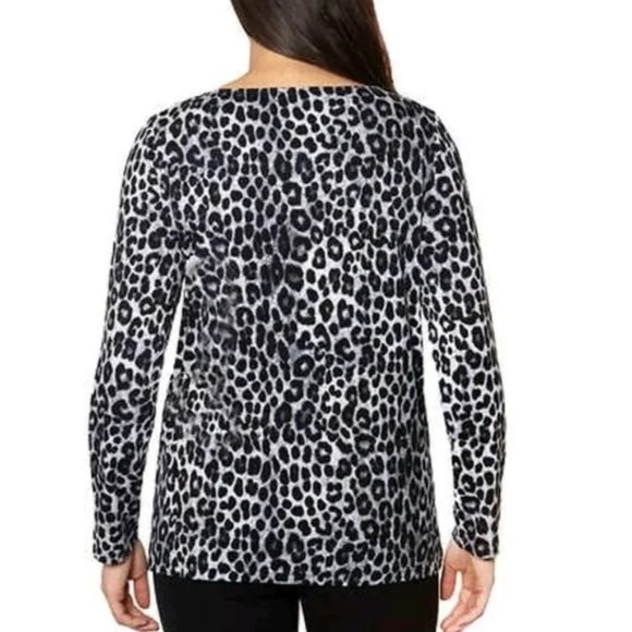 MARIO SERRANI Womens Crewneck Animal Print Tunic Top - Gray Leopard - Medium - Picture 2 of 3